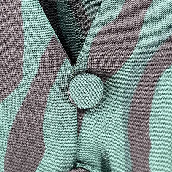 J.CREW Blouse 4 Deep V-Neck Zebra Striped Satin Button Front Long Sleeve Green - Picture 6 of 13